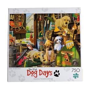 Buffalo 750 Piece Jigsaw Puzzle Dog Days Puppy Workshed 24" x 18" Pre-owned